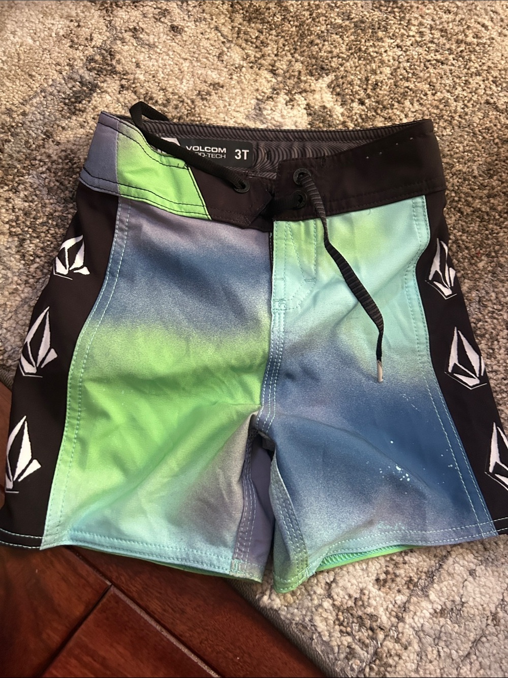 Volcom Boys' Green-Blue Gradient Swim Shorts with Black Panels